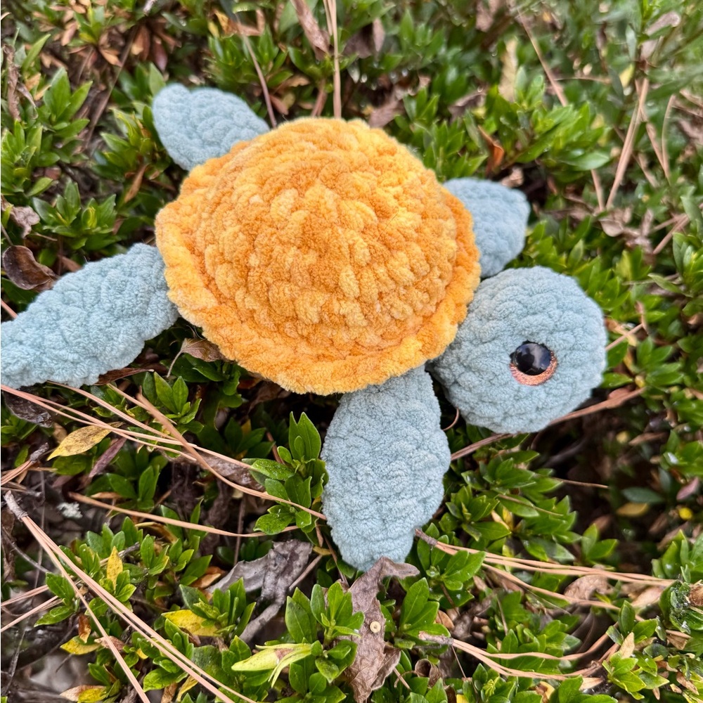 Handmade Crochet Sea Turtle Yellow and Sage Green - Picture 5 of 6